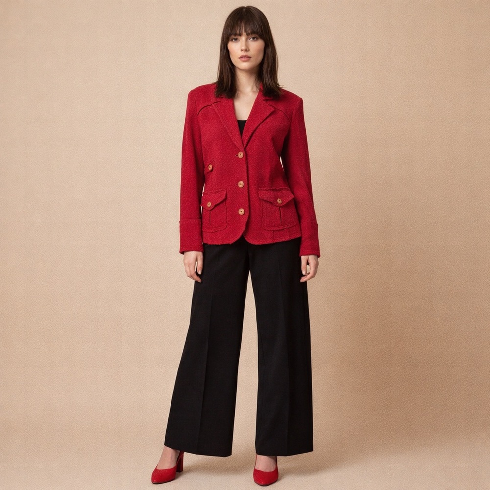 Red Wool Blend Classic Timeless Feminine Jacket Sz - 10 Preppy Career Edgy Retro